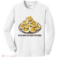 Funny You Know Why Im Here Deviled Eggs Thanksgiving Chirstmas Dinner Kids Long Sleeve Shirt thumb 0