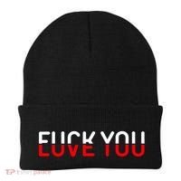 Fuck You Love You Red And White Text Quote Beanie thumb 0