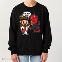 Funny You Mad Bro Jesus Vs Devil Women's Sweatshirt thumb 0