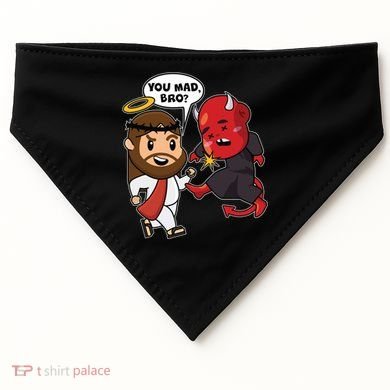 Funny You Mad Bro Jesus Vs Devil USA-Made Doggie Bandana