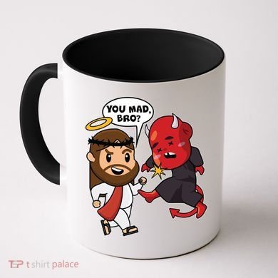 Funny You Mad Bro Jesus Vs Devil Coffee Mug