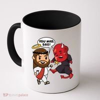 Funny You Mad Bro Jesus Vs Devil Coffee Mug thumb 0
