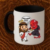 Funny You Mad Bro Jesus Vs Devil Coffee Mug thumb 2