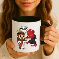 Funny You Mad Bro Jesus Vs Devil Coffee Mug thumb 3