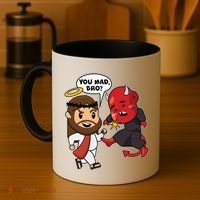 Funny You Mad Bro Jesus Vs Devil Coffee Mug thumb 4