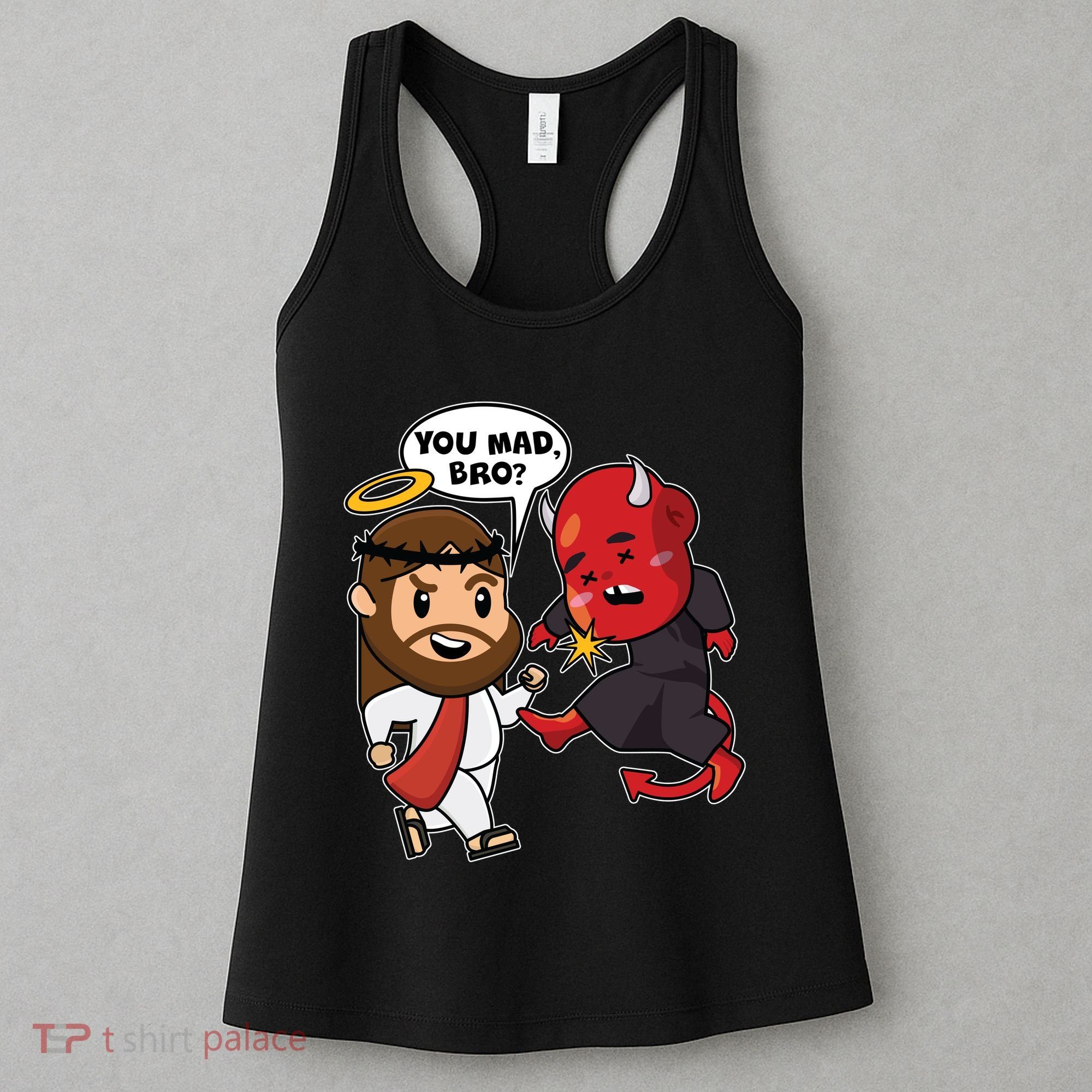 Funny You Mad Bro Jesus Vs Devil Women's Tank Top