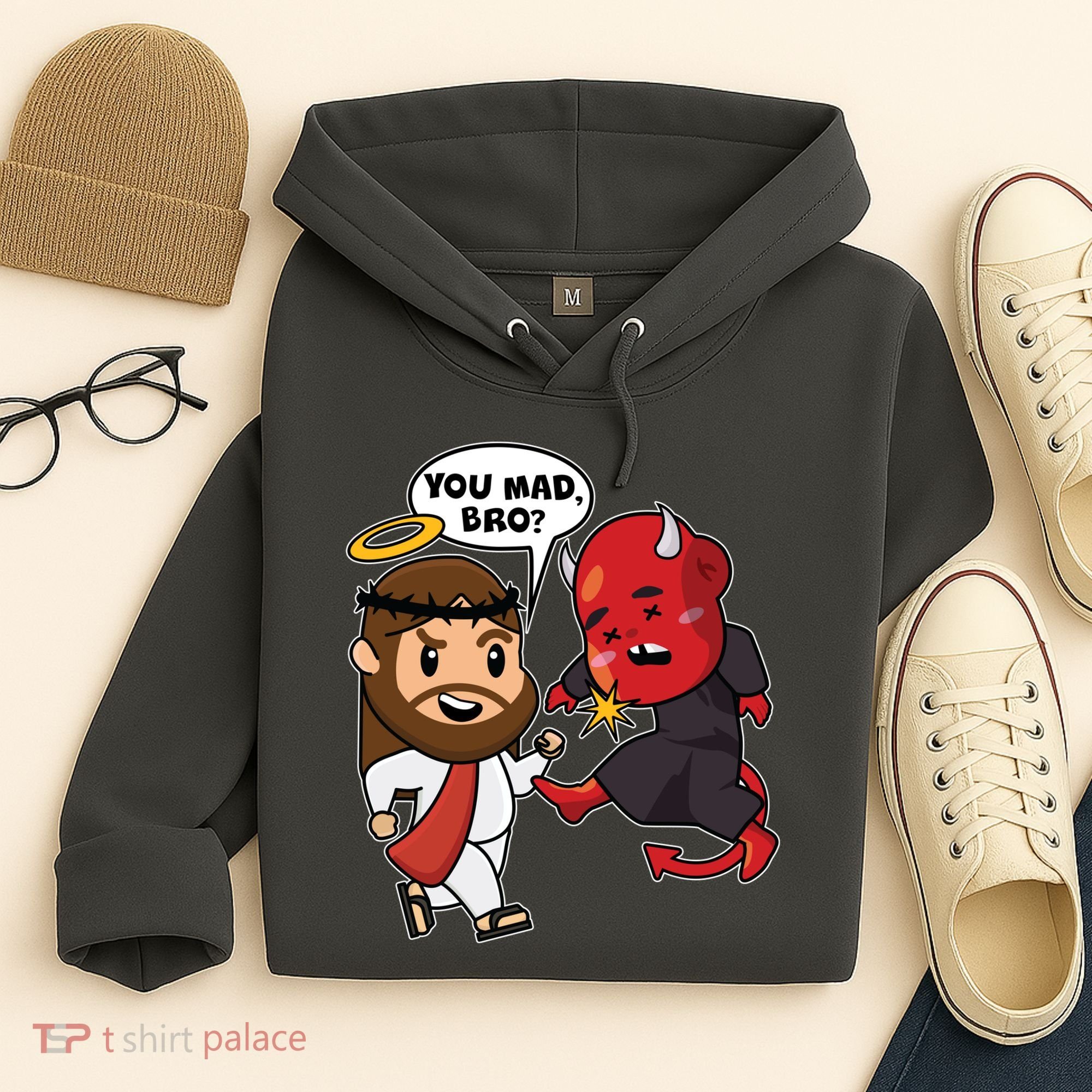 Funny You Mad Bro Jesus Vs Devil Hoodie