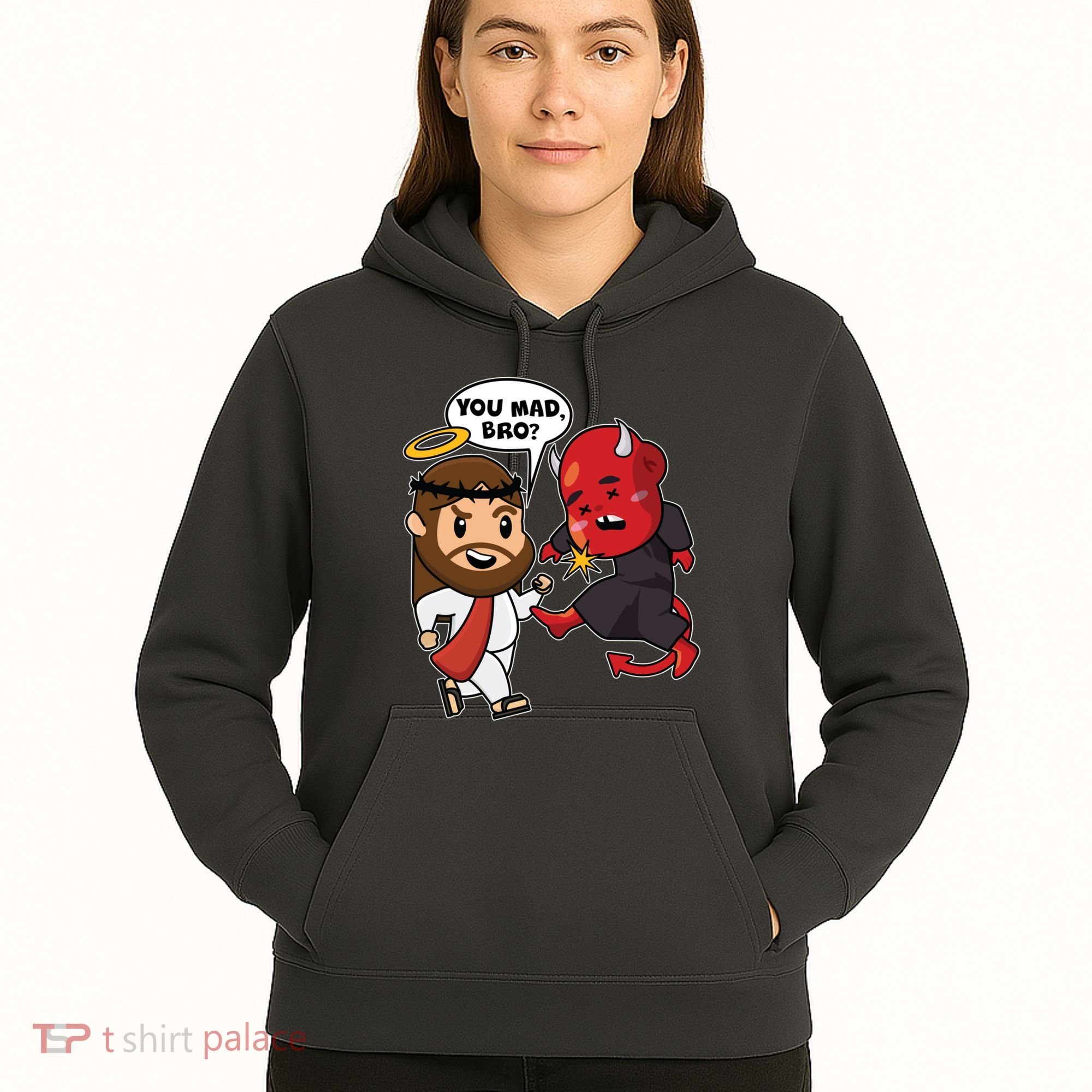 Funny You Mad Bro Jesus Vs Devil Hoodie