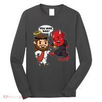 Funny You Mad Bro Jesus Vs Devil Long Sleeve Shirt thumb 0