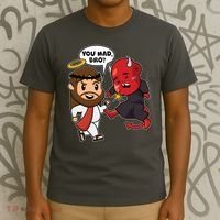 Funny You Mad Bro Jesus Vs Devil T-Shirt thumb 3