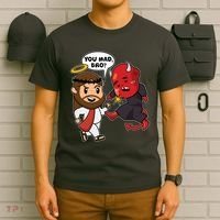 Funny You Mad Bro Jesus Vs Devil T-Shirt thumb 6