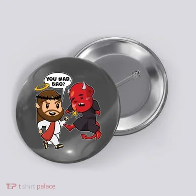 Funny You Mad Bro Jesus Vs Devil Button