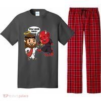 Funny You Mad Bro Jesus Vs Devil Pajama Set thumb 0