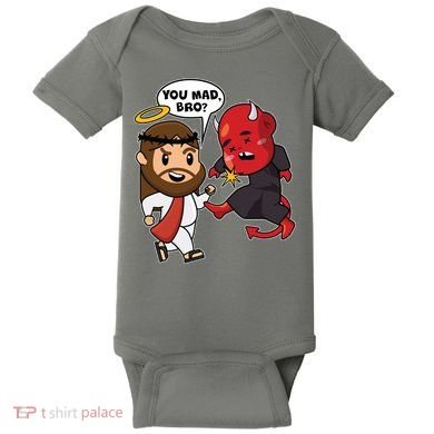 Funny You Mad Bro Jesus Vs Devil Baby Bodysuit