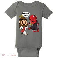 Funny You Mad Bro Jesus Vs Devil Baby Bodysuit thumb 0