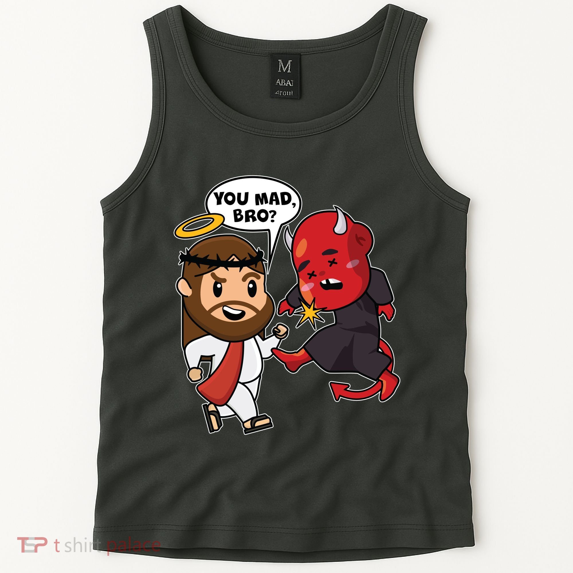 Funny You Mad Bro Jesus Vs Devil Tank Top