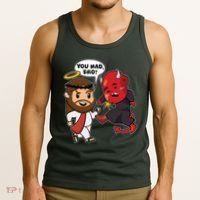 Funny You Mad Bro Jesus Vs Devil Tank Top thumb 3