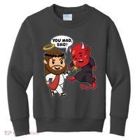 Funny You Mad Bro Jesus Vs Devil Kids Sweatshirt thumb 0