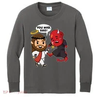 Funny You Mad Bro Jesus Vs Devil Kids Long Sleeve Shirt thumb 0