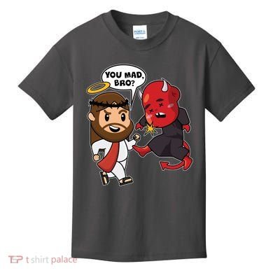 Funny You Mad Bro Jesus Vs Devil Kids T-Shirt