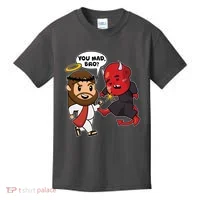 Funny You Mad Bro Jesus Vs Devil Kids T-Shirt thumb 0