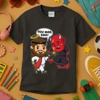 Funny You Mad Bro Jesus Vs Devil Kids T-Shirt thumb 3