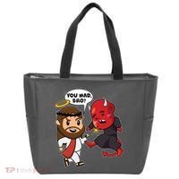 Funny You Mad Bro Jesus Vs Devil Tote Bag thumb 0