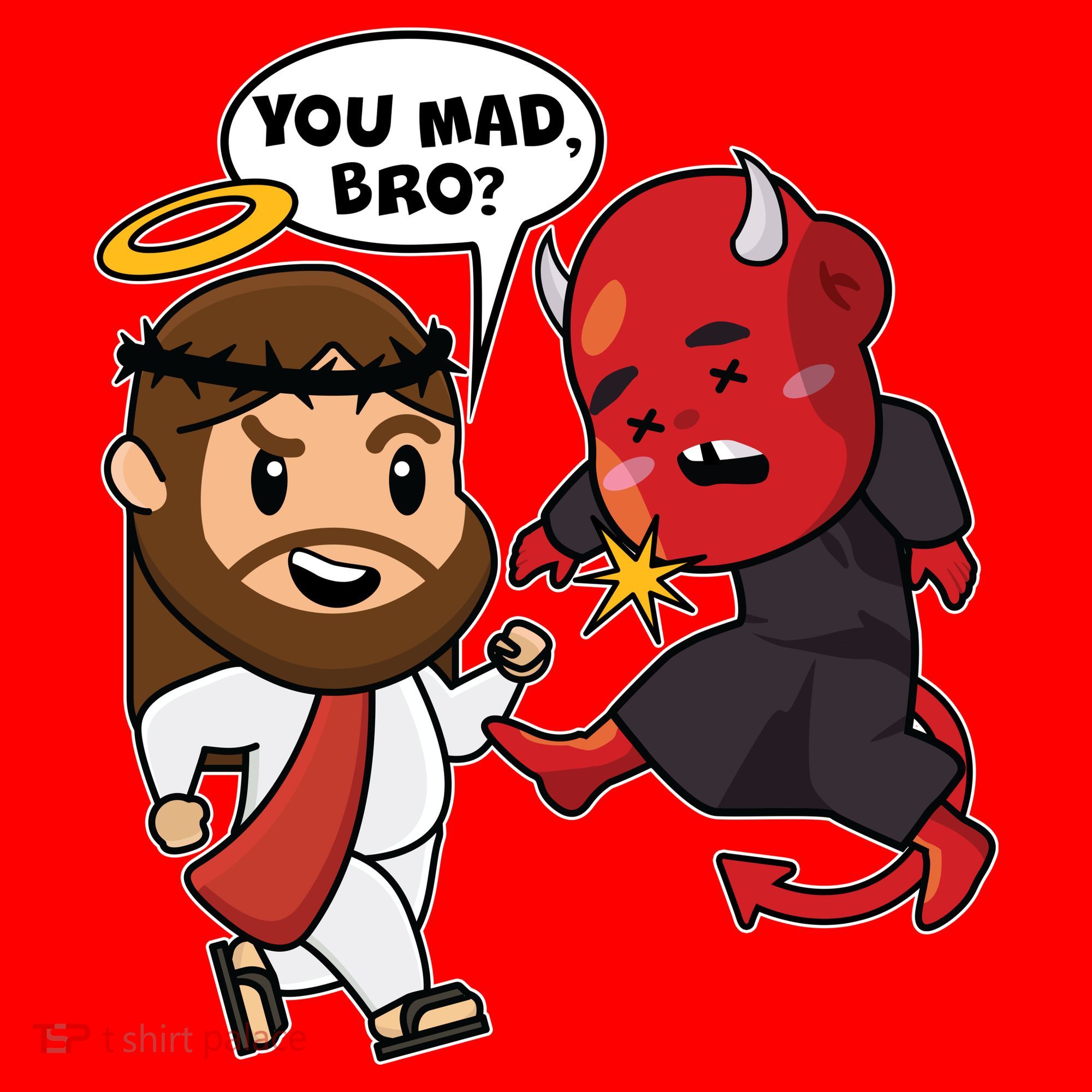Funny You Mad Bro Jesus Vs Devil Santa Hat
