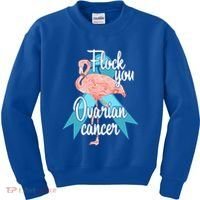 Flock You Ovarian Cancer Flamingo Survivor Warrior Chemo Gift Kids Sweatshirt thumb 0