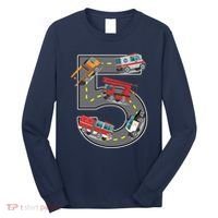 Five Year Old 5th Birthday Fire Truck Ambulance Police Car Long Sleeve Shirt thumb 0