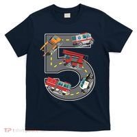 Five Year Old 5th Birthday Fire Truck Ambulance Police Car T-Shirt thumb 0