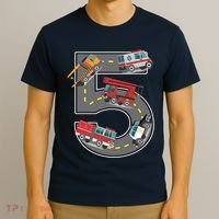 Five Year Old 5th Birthday Fire Truck Ambulance Police Car T-Shirt thumb 3