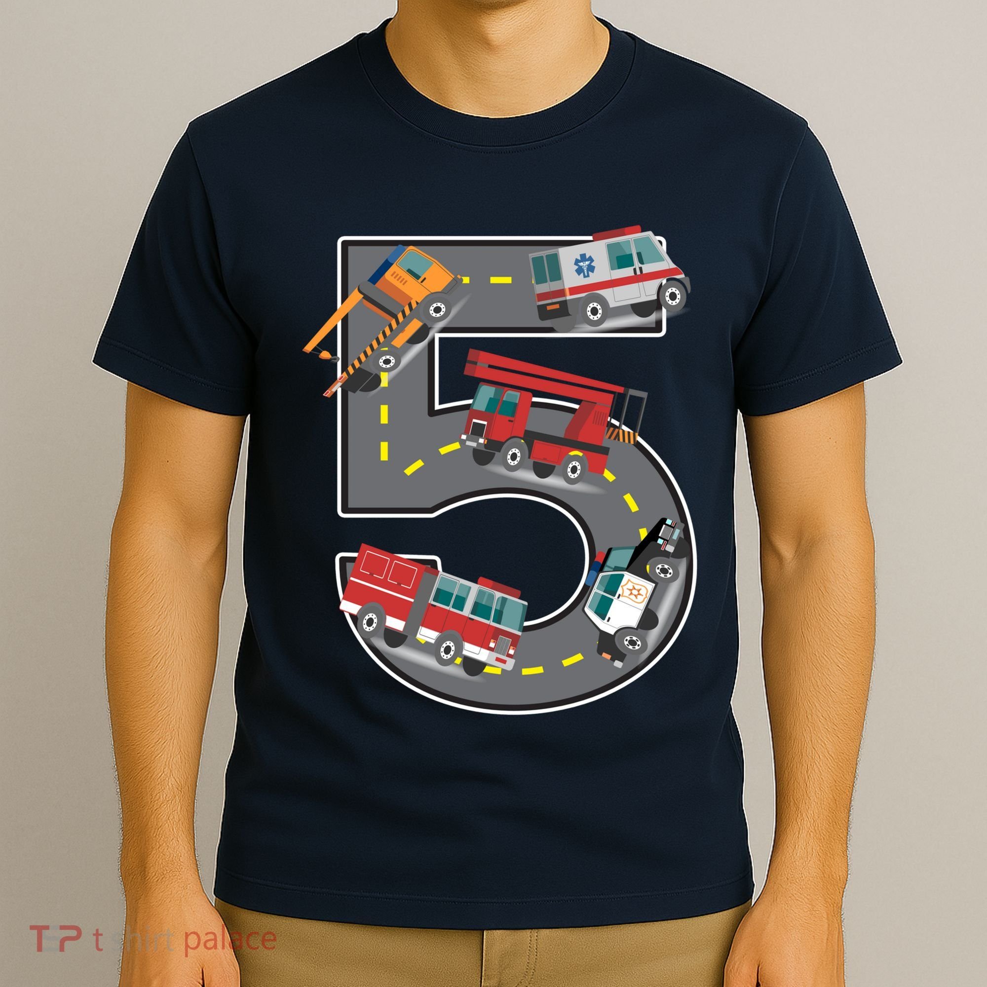 Five Year Old 5th Birthday Fire Truck Ambulance Police Car T-Shirt