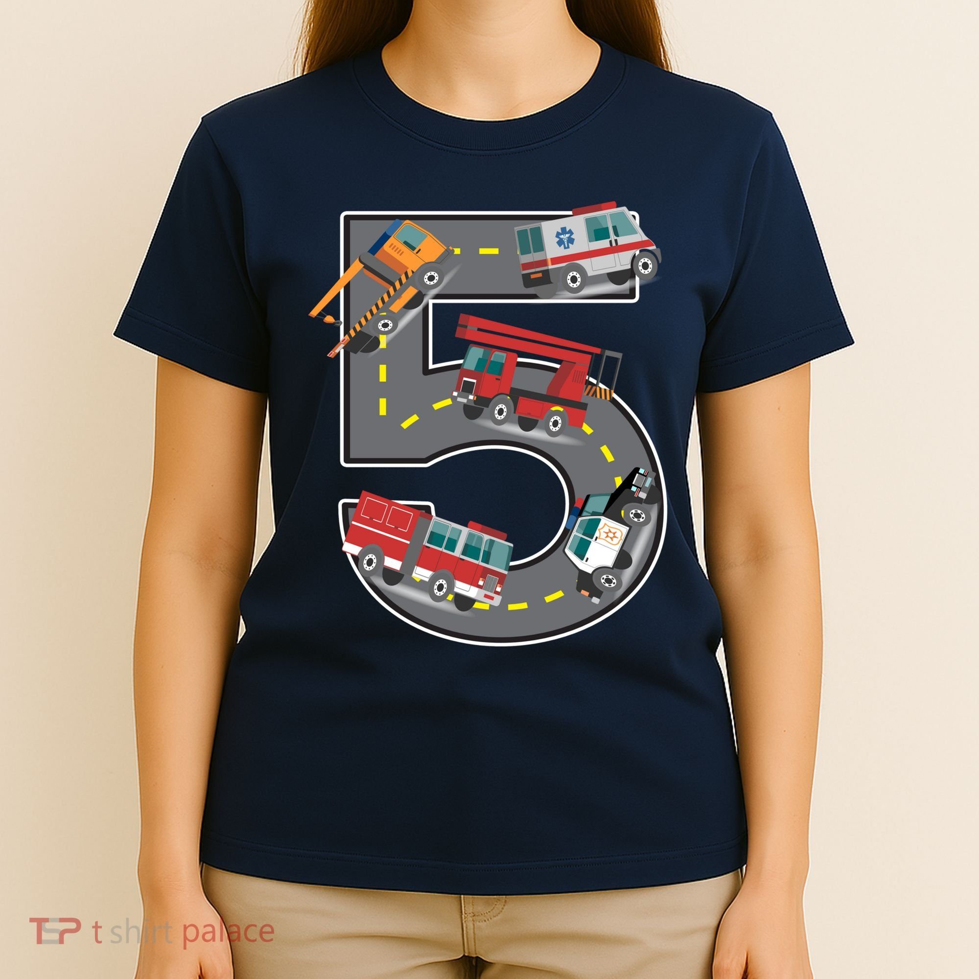 Five Year Old 5th Birthday Fire Truck Ambulance Police Car T-Shirt