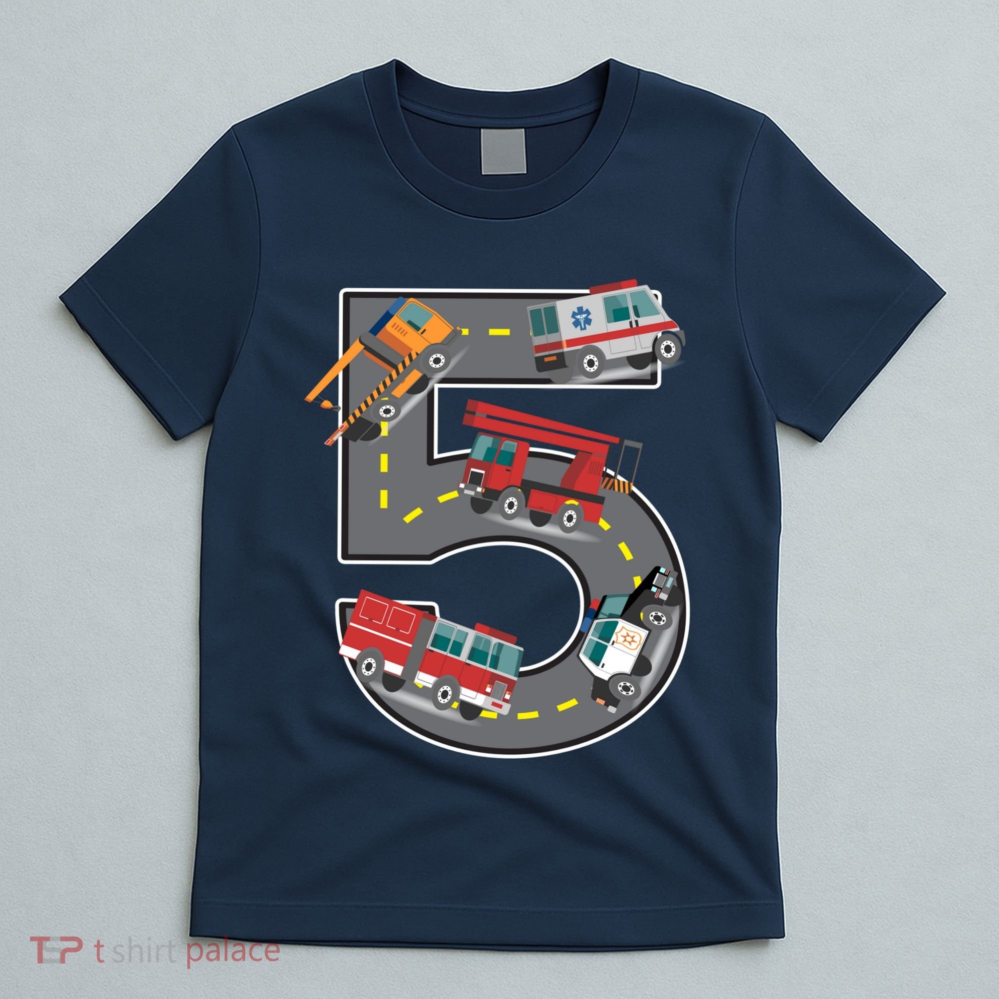 Five Year Old 5th Birthday Fire Truck Ambulance Police Car T-Shirt