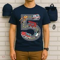 Five Year Old 5th Birthday Fire Truck Ambulance Police Car T-Shirt thumb 6