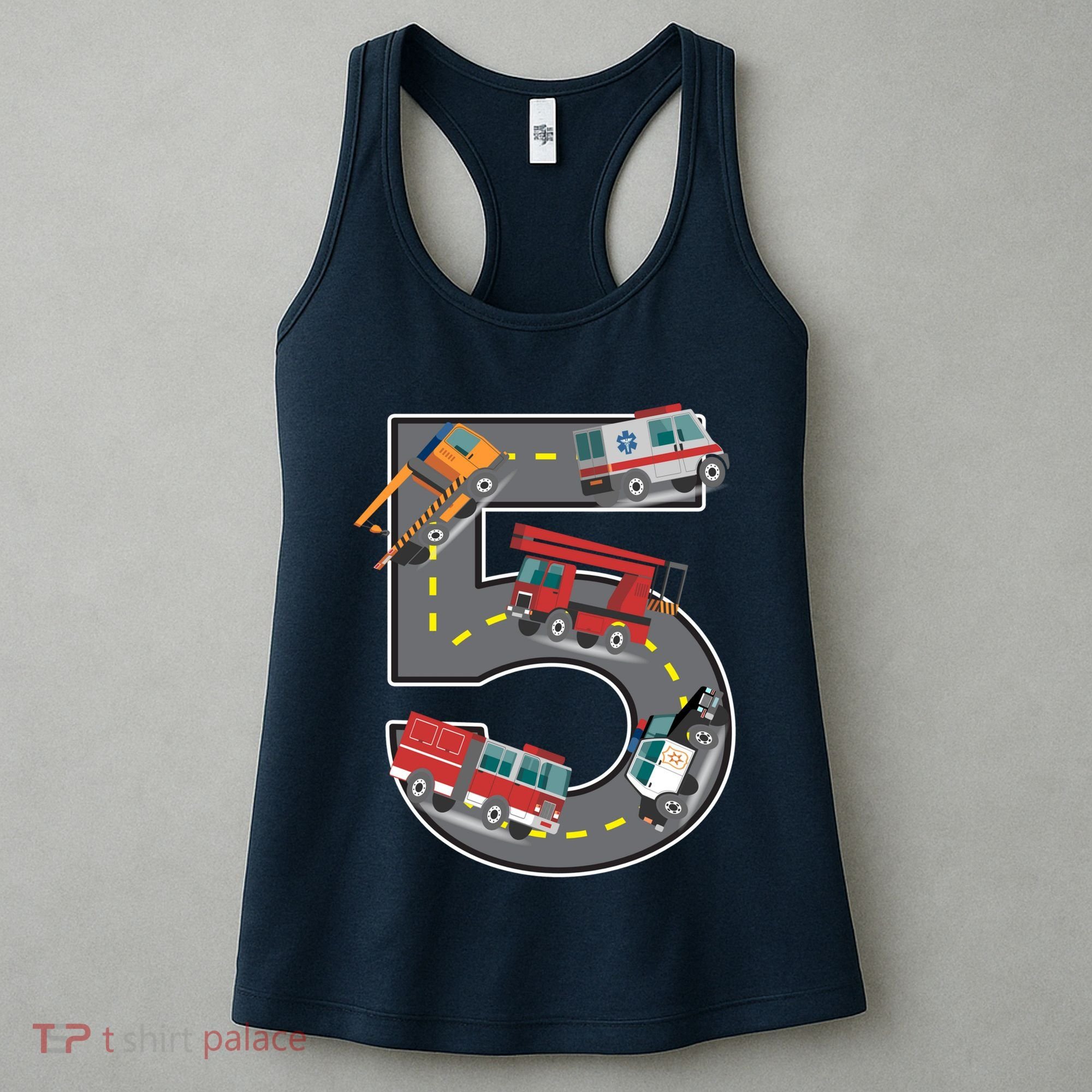 Five Year Old 5th Birthday Fire Truck Ambulance Police Car Women's Tank Top
