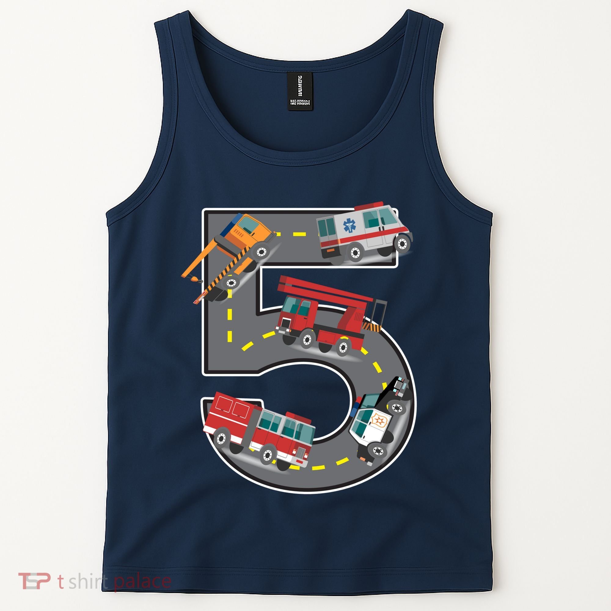 Five Year Old 5th Birthday Fire Truck Ambulance Police Car Tank Top