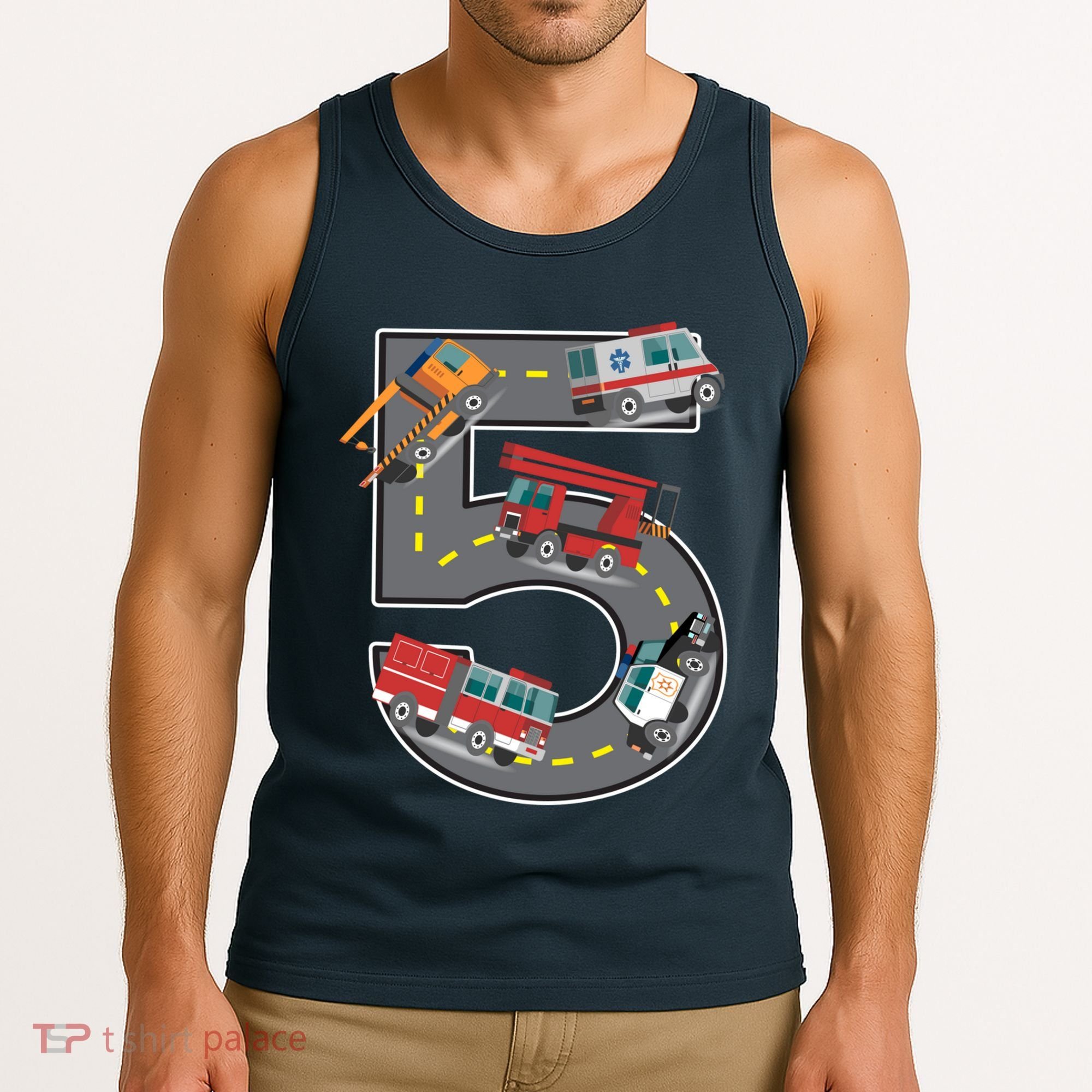 Five Year Old 5th Birthday Fire Truck Ambulance Police Car Tank Top