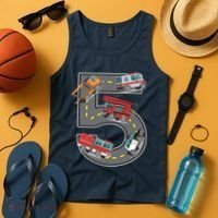 Five Year Old 5th Birthday Fire Truck Ambulance Police Car Tank Top thumb 4