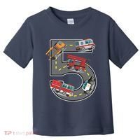 Five Year Old 5th Birthday Fire Truck Ambulance Police Car Toddler T-Shirt thumb 0