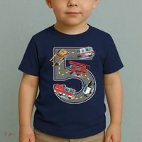 Five Year Old 5th Birthday Fire Truck Ambulance Police Car Toddler T-Shirt thumb 2