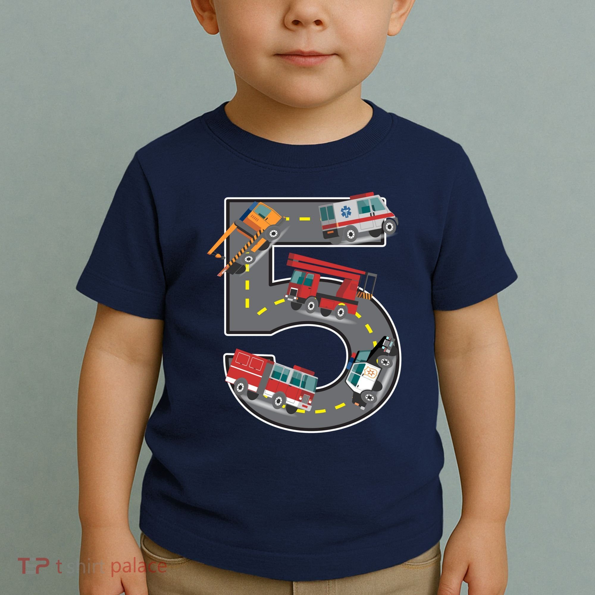 Five Year Old 5th Birthday Fire Truck Ambulance Police Car Toddler T-Shirt