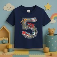 Five Year Old 5th Birthday Fire Truck Ambulance Police Car Toddler T-Shirt thumb 3