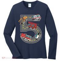 Five Year Old 5th Birthday Fire Truck Ambulance Police Car Women's Long Sleeve Shirt thumb 0