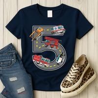 Five Year Old 5th Birthday Fire Truck Ambulance Police Car Women's T-Shirt thumb 3