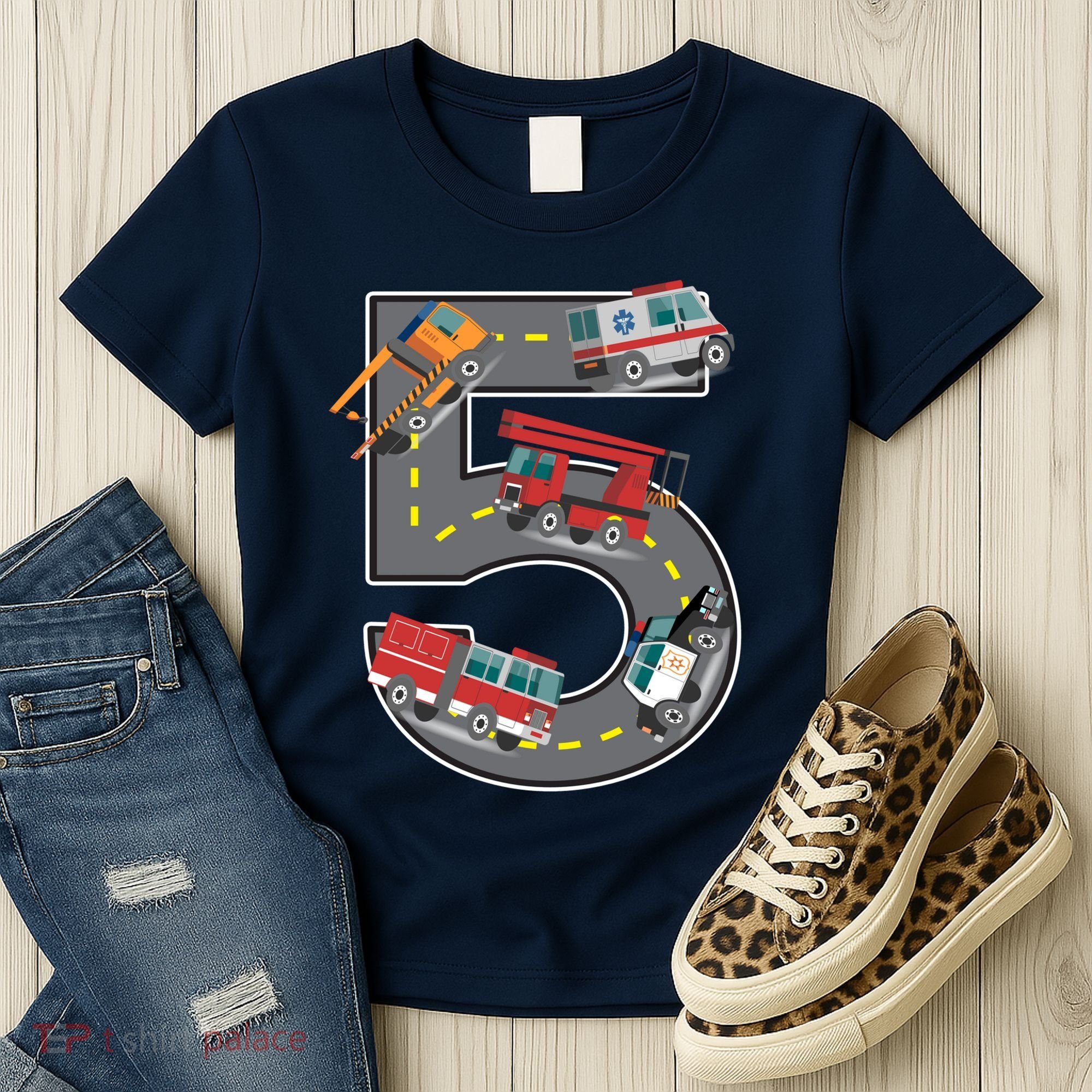 Five Year Old 5th Birthday Fire Truck Ambulance Police Car Women's T-Shirt