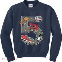 Five Year Old 5th Birthday Fire Truck Ambulance Police Car Kids Sweatshirt thumb 0