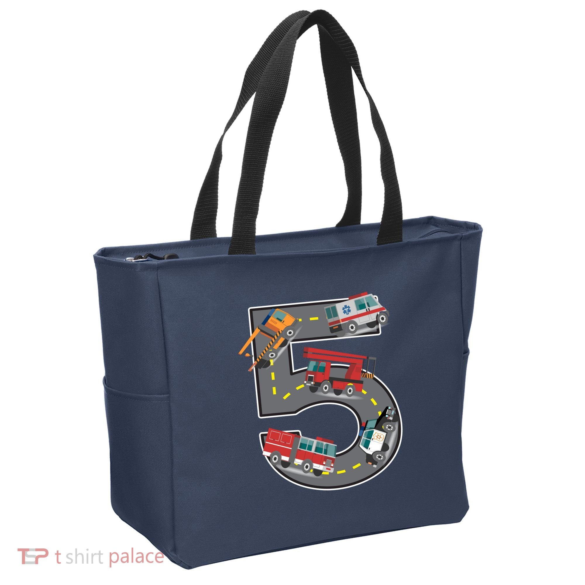 Five Year Old 5th Birthday Fire Truck Ambulance Police Car Tote Bag