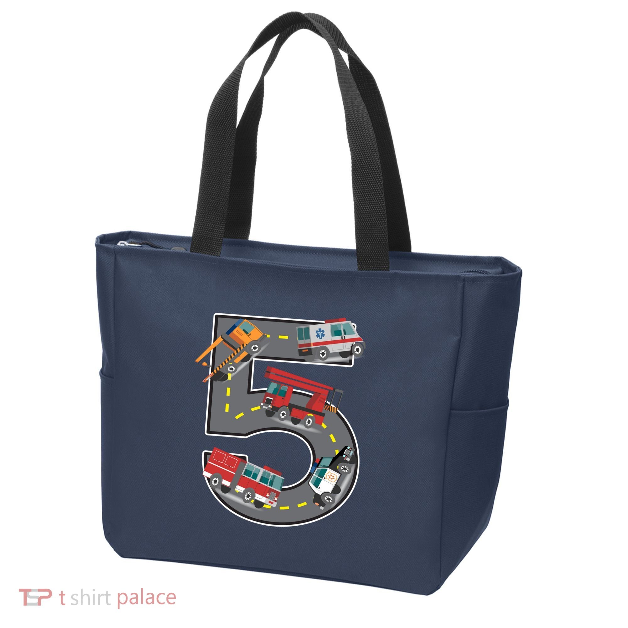 Five Year Old 5th Birthday Fire Truck Ambulance Police Car Tote Bag